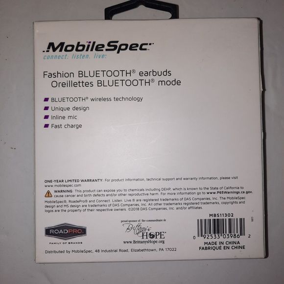 MobileSpec White Bluetooth Compatible Wireless Hi-Fi Earbuds Headphones MBS11302 - Picture 3 of 8